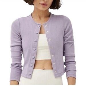 Outdoor Voices Earl Grey Cozy Ribbed Cropped Cardigan NWT